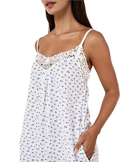 Papinelle Ditsy Floral Print Swiss Dot Sleeveless V-Neck Long Maxi Nightgown