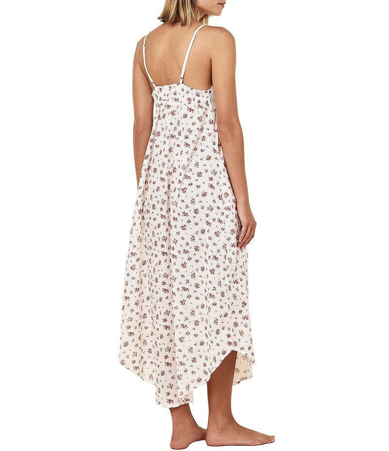 Papinelle Ditsy Floral Print Swiss Dot Sleeveless V-Neck Long Maxi Nightgown