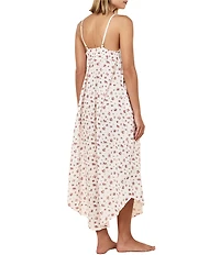 Papinelle Ditsy Floral Print Swiss Dot Sleeveless V-Neck Long Maxi Nightgown