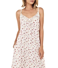 Papinelle Ditsy Floral Print Swiss Dot Sleeveless V-Neck Long Maxi Nightgown
