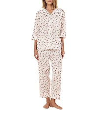 Papinelle Ditsy Floral Swiss Dot 3/4 Sleeve Notch Collar Cropped Pajama Set