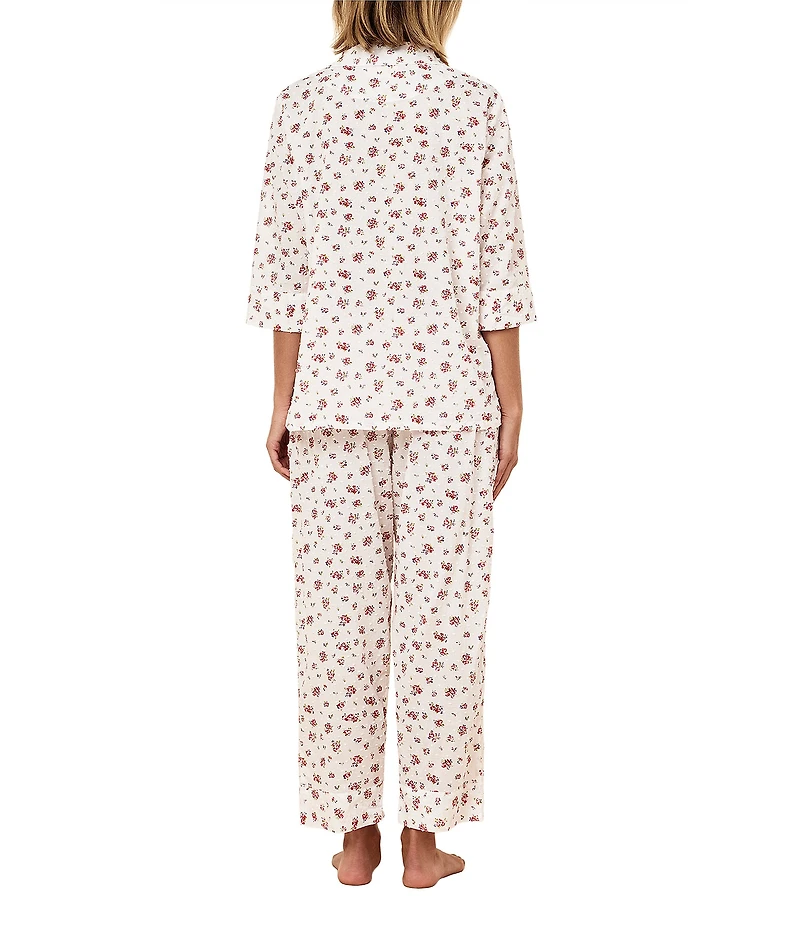 Papinelle Ditsy Floral Swiss Dot 3/4 Sleeve Notch Collar Cropped Pajama Set