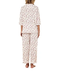 Papinelle Ditsy Floral Swiss Dot 3/4 Sleeve Notch Collar Cropped Pajama Set