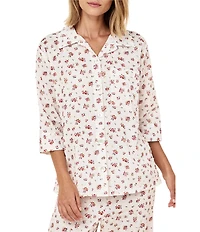 Papinelle Ditsy Floral Swiss Dot 3/4 Sleeve Notch Collar Cropped Pajama Set
