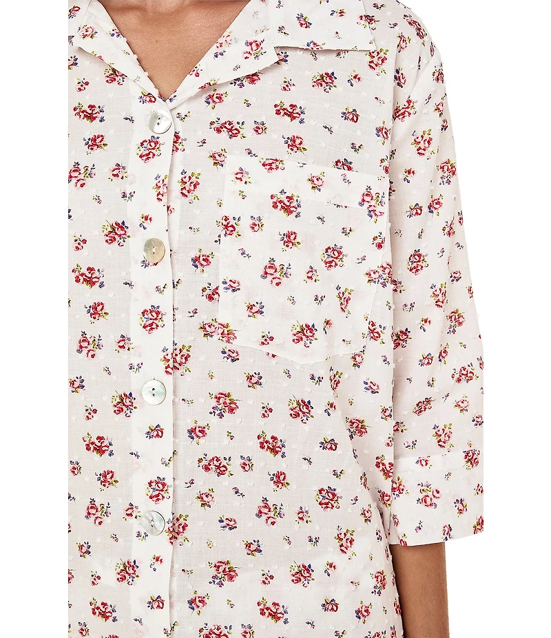 Papinelle Ditsy Floral Swiss Dot 3/4 Sleeve Notch Collar Cropped Pajama Set
