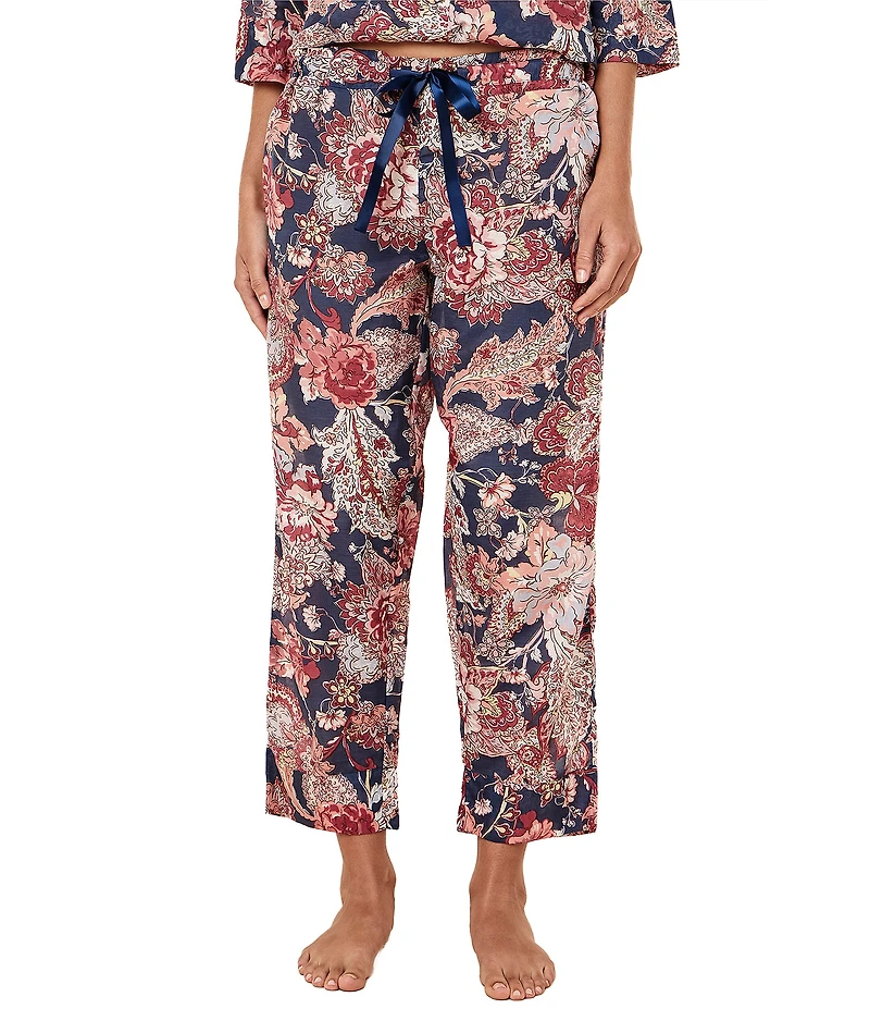 Papinelle Ella Floral Print 3/4 Sleeve Notch Collar Woven Lightweight Voile Cropped Pajama Set