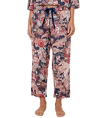 Papinelle Ella Floral Print 3/4 Sleeve Notch Collar Woven Lightweight Voile Cropped Pajama Set