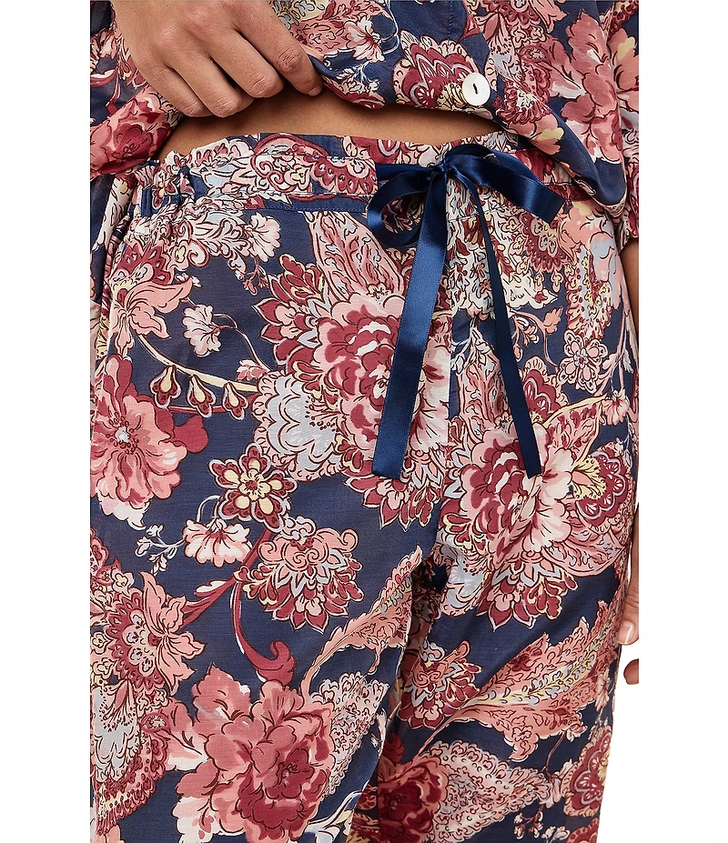 Papinelle Ella Floral Print 3/4 Sleeve Notch Collar Woven Lightweight Voile Cropped Pajama Set