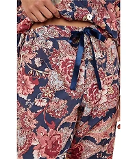 Papinelle Ella Floral Print 3/4 Sleeve Notch Collar Woven Lightweight Voile Cropped Pajama Set