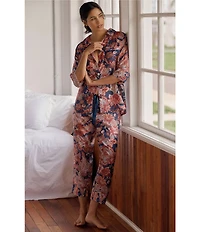 Papinelle Ella Floral Print 3/4 Sleeve Notch Collar Woven Lightweight Voile Cropped Pajama Set
