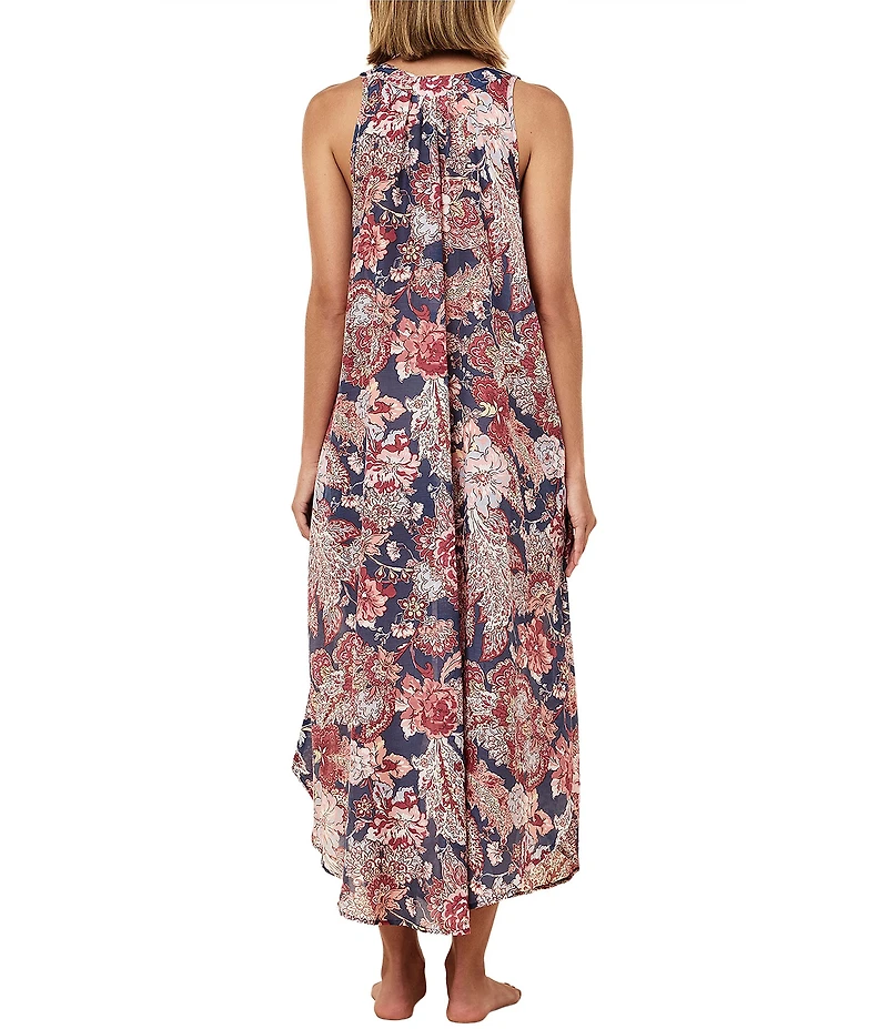 Papinelle Ella Sleeveless Scoop Neck Lightweight Voile Floral Button-Front Nightgown