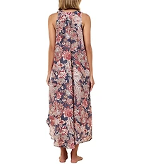 Papinelle Ella Sleeveless Scoop Neck Lightweight Voile Floral Button-Front Nightgown