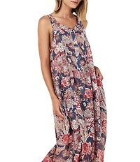 Papinelle Ella Sleeveless Scoop Neck Lightweight Voile Floral Button-Front Nightgown