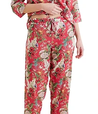 Papinelle Floral Print 3/4 Sleeve Notch Collar Lightweight Woven Cotton Cropped Pajama Set