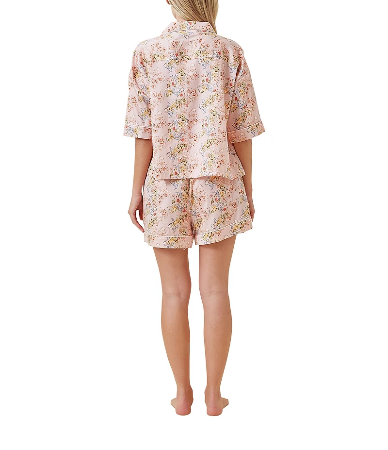 Papinelle Floral Print Short Sleeve Notch Collar Cotton Shorty Pajama Set