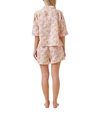 Papinelle Floral Print Short Sleeve Notch Collar Cotton Shorty Pajama Set