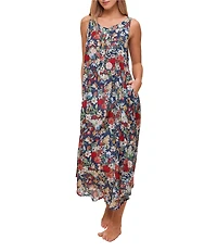 Papinelle Holly Sleeveless Scoop Neck Lightweight Voile Floral Button-Front Nightgown