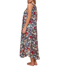 Papinelle Holly Sleeveless Scoop Neck Lightweight Voile Floral Button-Front Nightgown