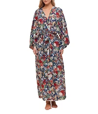 Papinelle Holly Woven Cotton Voile Long Sleeeve Floral Print Lightweight Maxi Robe