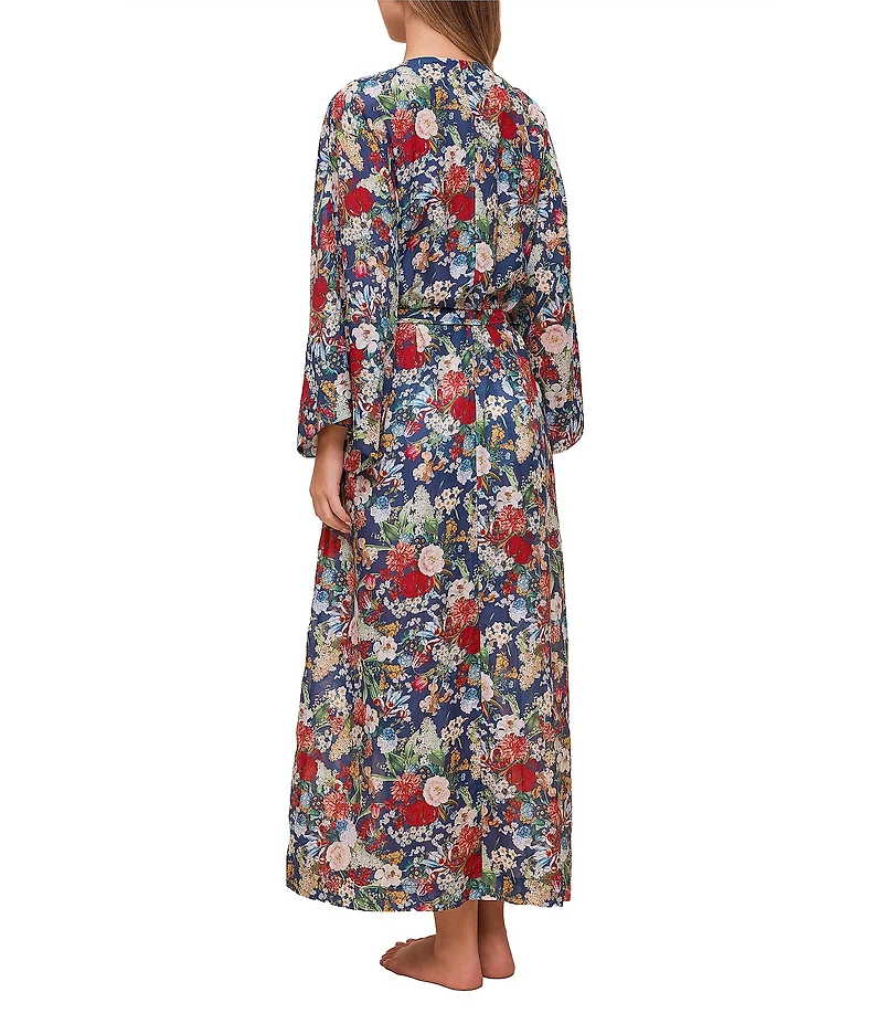 Papinelle Holly Woven Cotton Voile Long Sleeeve Floral Print Lightweight Maxi Robe