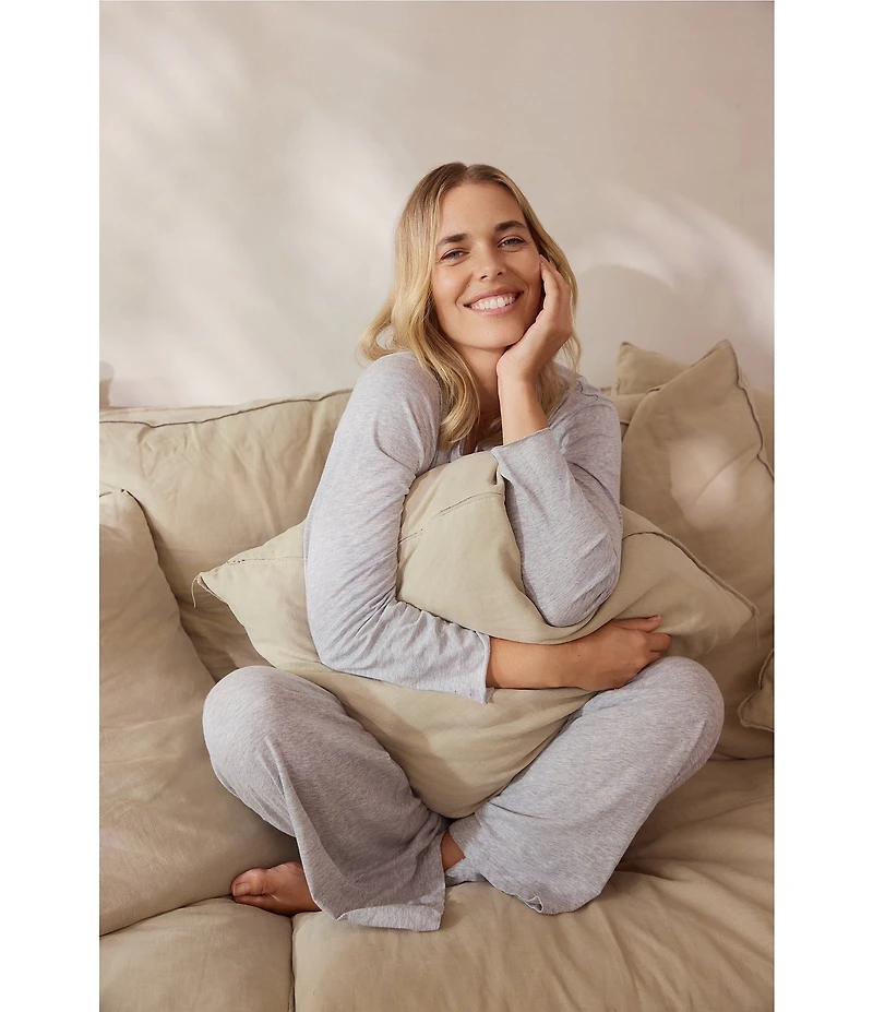 Papinelle Jada Organic Cotton Knit Long Sleeve Round Neck Tee & Pant Pajama Set