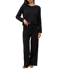 Papinelle Jada Organic Cotton Knit Long Sleeve Round Neck Tee & Pant Pajama Set