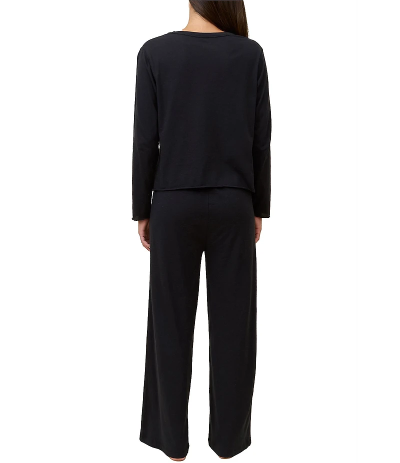 Papinelle Jada Organic Cotton Knit Long Sleeve Round Neck Tee & Pant Pajama Set