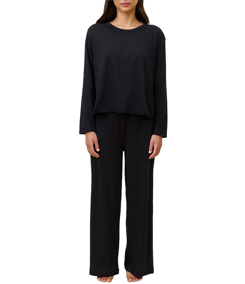 Papinelle Jada Organic Cotton Knit Long Sleeve Round Neck Tee & Pant Pajama Set