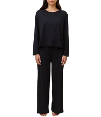 Papinelle Jada Organic Cotton Knit Long Sleeve Round Neck Tee & Pant Pajama Set