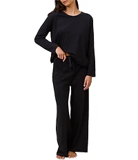 Papinelle Jada Organic Cotton Knit Long Sleeve Round Neck Tee & Pant Pajama Set