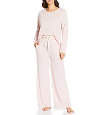 Papinelle Jada Organic Cotton Knit Long Sleeve Round Neck Tee & Pant Pajama Set
