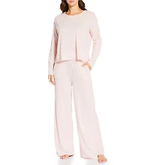 Papinelle Jada Organic Cotton Knit Long Sleeve Round Neck Tee & Pant Pajama Set