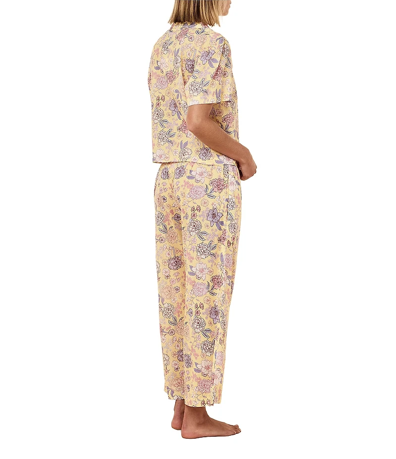 Papinelle Karolina Floral Print 3/4 Sleeve Notch Collar Lightweight Woven Cropped Pajama Set