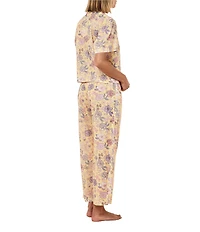Papinelle Karolina Floral Print 3/4 Sleeve Notch Collar Lightweight Woven Cropped Pajama Set