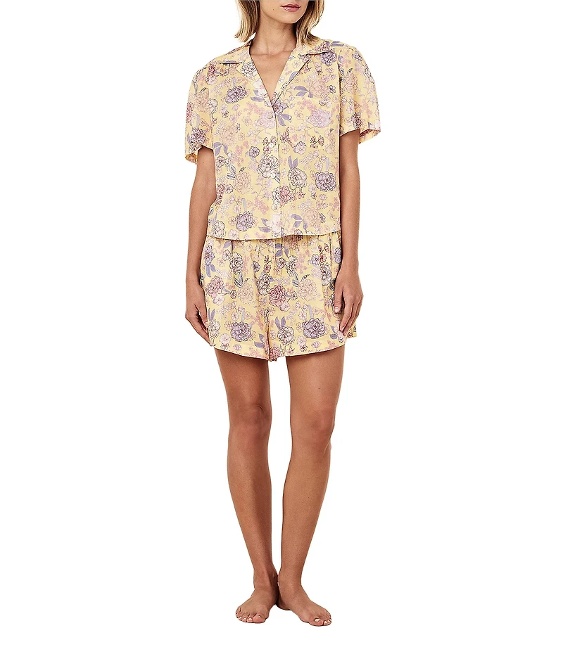 Papinelle Karolina Floral Print Short Sleeve Notch Collar Woven Shorty Pajama Set