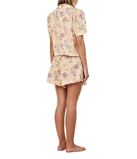 Papinelle Karolina Floral Print Short Sleeve Notch Collar Woven Shorty Pajama Set