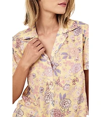 Papinelle Karolina Floral Print Short Sleeve Notch Collar Woven Shorty Pajama Set