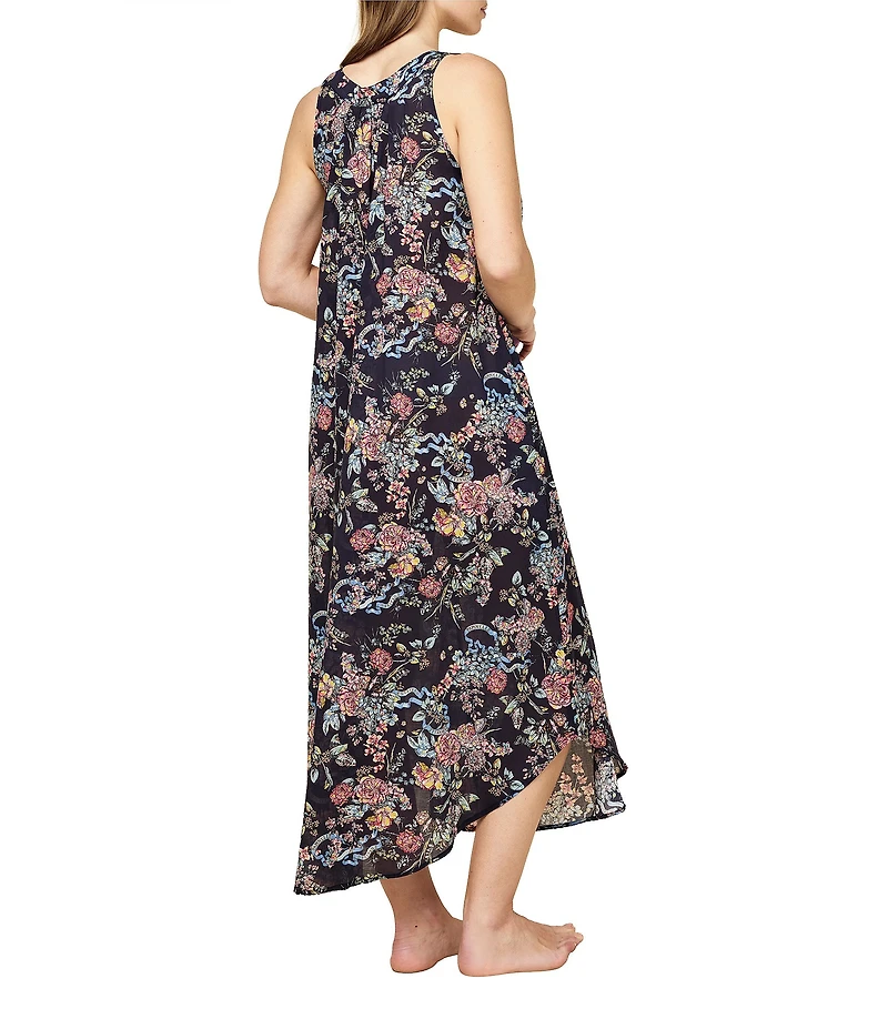 Papinelle Layla Floral Print Woven Lightweight Voile Sleeveless Scoop Neck Maxi Nightgown