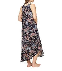Papinelle Layla Floral Print Woven Lightweight Voile Sleeveless Scoop Neck Maxi Nightgown