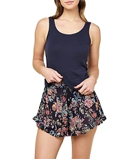 Papinelle Layla Solid Knit Sleeveless Tank Top & Floral Print Shorty Pajama Set