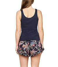 Papinelle Layla Solid Knit Sleeveless Tank Top & Floral Print Shorty Pajama Set