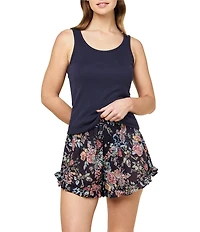 Papinelle Layla Solid Knit Sleeveless Tank Top & Floral Print Shorty Pajama Set