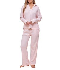 Papinelle Long Sleeve Super Soft Waffle Knit Open Collar Long Pajama Set