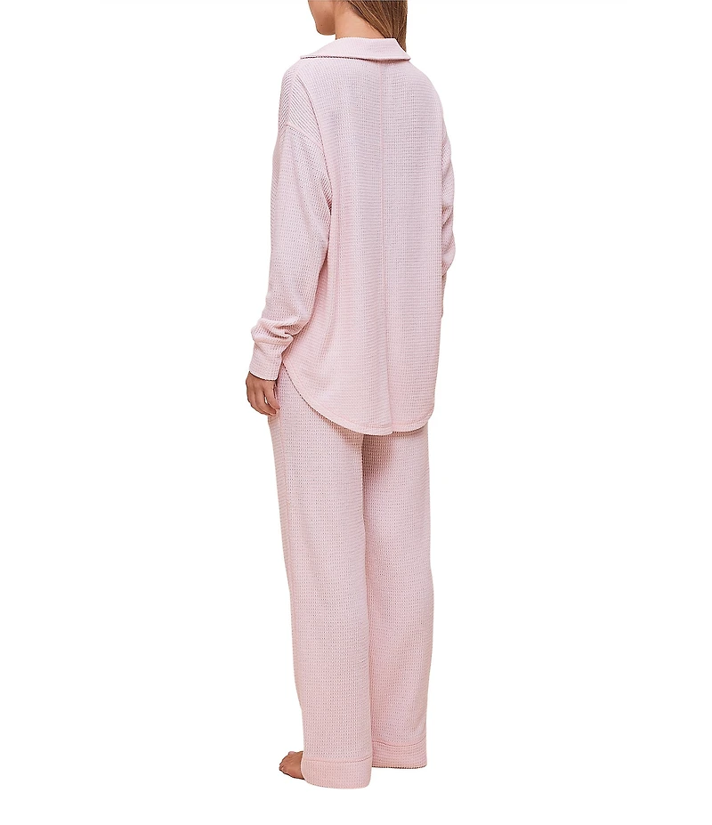 Papinelle Long Sleeve Super Soft Waffle Knit Open Collar Long Pajama Set