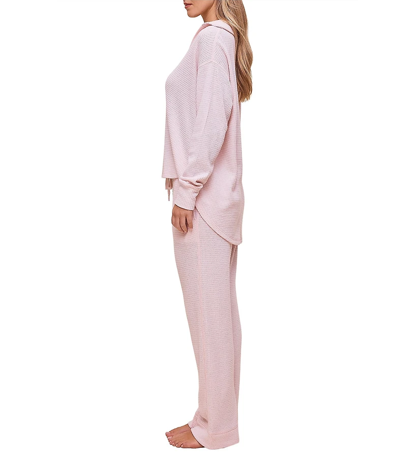 Papinelle Long Sleeve Super Soft Waffle Knit Open Collar Long Pajama Set