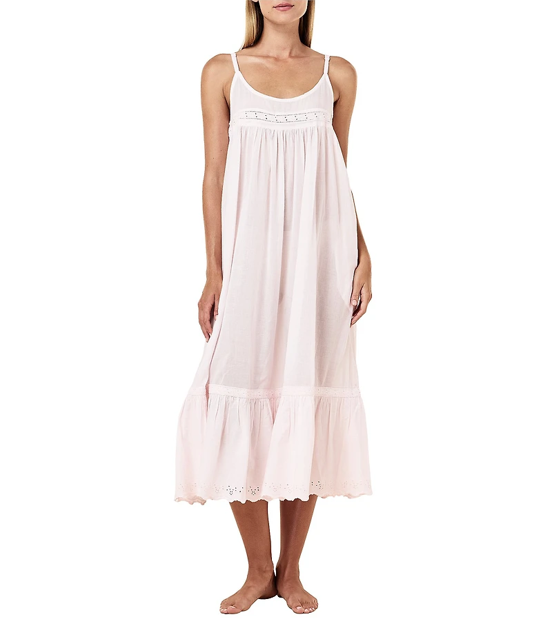 Papinelle Millie Broderie Sleeveless Scoop Neck Woven Cotton Long Nightgown