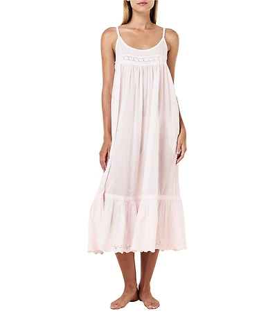 Papinelle Millie Broderie Sleeveless Scoop Neck Woven Cotton Long Nightgown