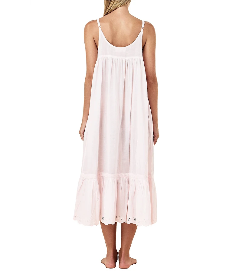 Papinelle Millie Broderie Sleeveless Scoop Neck Woven Cotton Long Nightgown