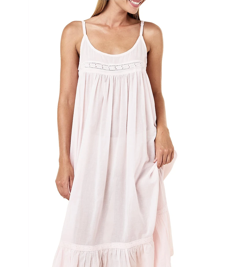 Papinelle Millie Broderie Sleeveless Scoop Neck Woven Cotton Long Nightgown