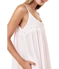 Papinelle Millie Broderie Sleeveless Scoop Neck Woven Cotton Long Nightgown